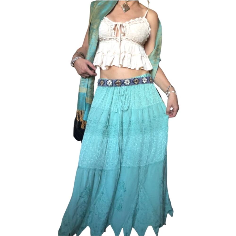 Gypsy Fairy Boho Handkerchief Hem Maxi Skirt